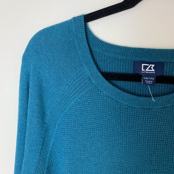 NWOT Cutter & Buck Men's Blue Lakemont Mixed Stitch Crew Long Sleeve Sweater 1XL - Picture 3 of 7